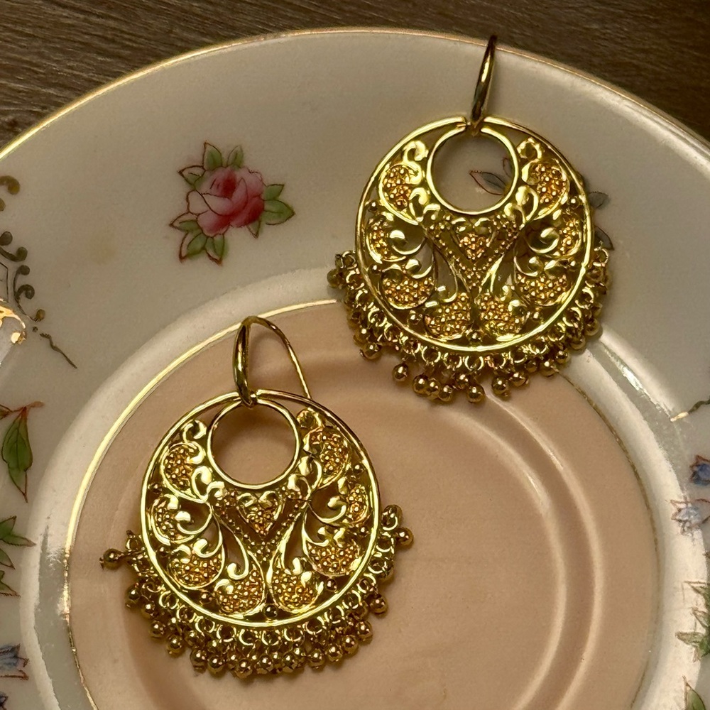18k Gold Bohemian Fringe French Wire Dangle Drop Earrings - Picture 2 of 6